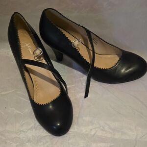 Chic Black Leather Heels with Strap